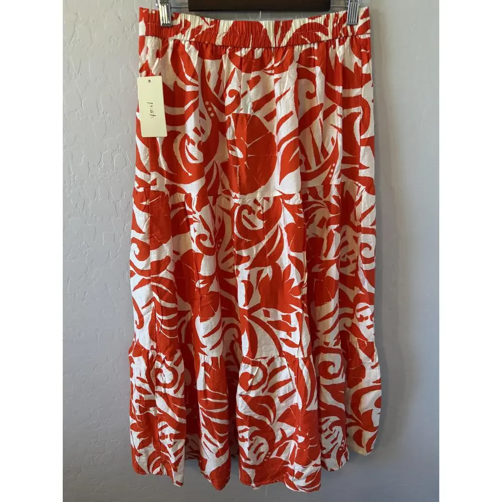 NWT Peach Skirt Womens Large Orange White Maxi‎ Floral Print Boho Summer - Picture 3 of 7